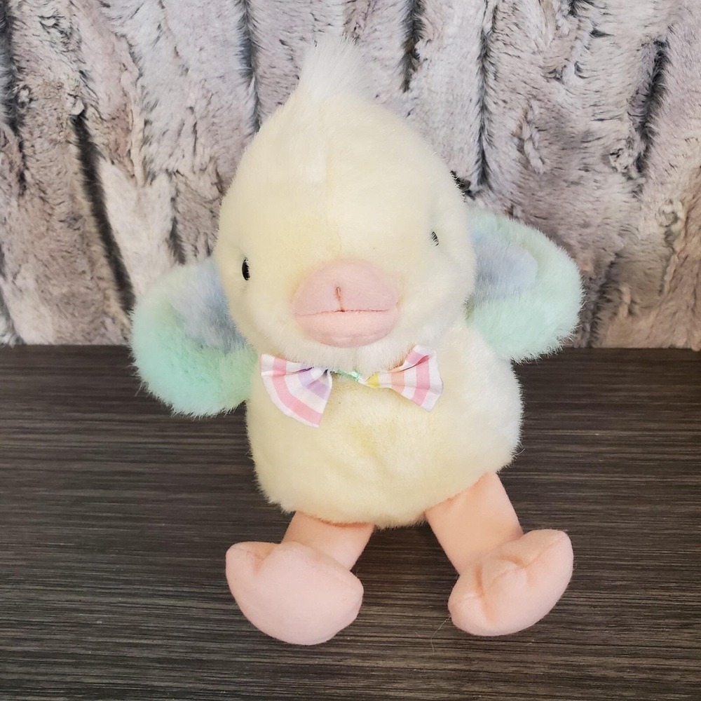 Vintage Eden Duck 7" Plush Pastel Color‎ Block Spring Chick Yellow Green Bowtie